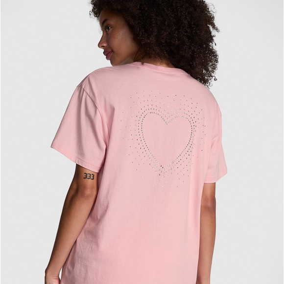 PINK / Victoria’s Secret Valentines Day Campus Cotton Tee Size:Medium BLING**** - Picture 2 of 6